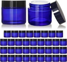 2 oz Glass Jars with Lids, 24/35pack Blue Round Small Containers with Black Lid.