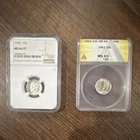 Roosevelt Silver Dimes 1950 MS66 FT NGC & 1962 MS65 FSB ANACS 10C Uncirculated