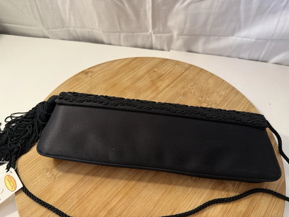 Bolso de noche Talbots satinado negro encaje soutache ribete flores nuevo Foto 2 de 4
