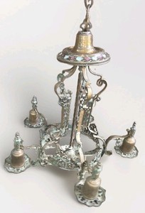 RARE - Beautiful Antique 5 Arm Bulb Brass Chandelier Ceiling Light 