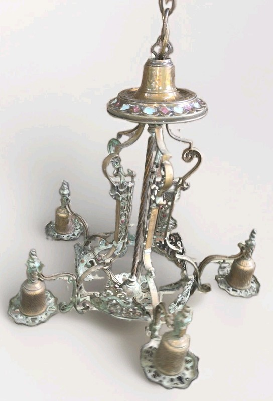RARE - Beautiful Antique 5 Arm Bulb Brass Chandelier Ceiling Light 