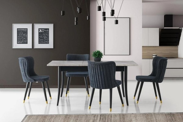 Essecke Esstisch Ausziehbar Essgruppe StüHle 5Tlg Esszimmer Grau Tisch-image