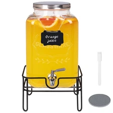 Moretoes Glass Drinks Dispenser for Parties, 2 Gallon Beverage Dispenser with...