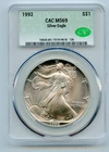 1992 American Silver Eagle 1 OZ  $1 CAC MS69