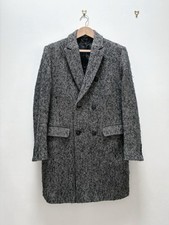 Jaeger Moon Wool Mohair Herringbone Overcoat M Grey Double Breasted Coat