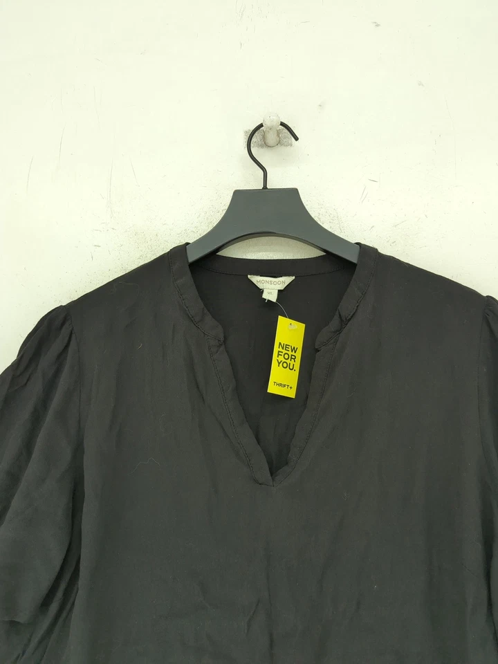 Monsoon Women's Top XL Black 100% Viscose Short Sleeve V-Neck Basic - Image 3 of 4