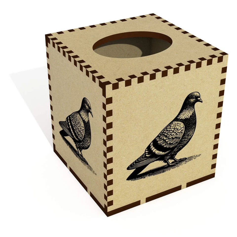 Square 'Wood Pigeon Resting' Wooden Tissue Box Cover (TB00064547) - Image 1 of 1