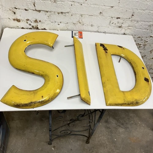 Vintage 18" Yellow Porcelain S "I" D Letters - 18" Tall-Gas Station Used Sid DIS
