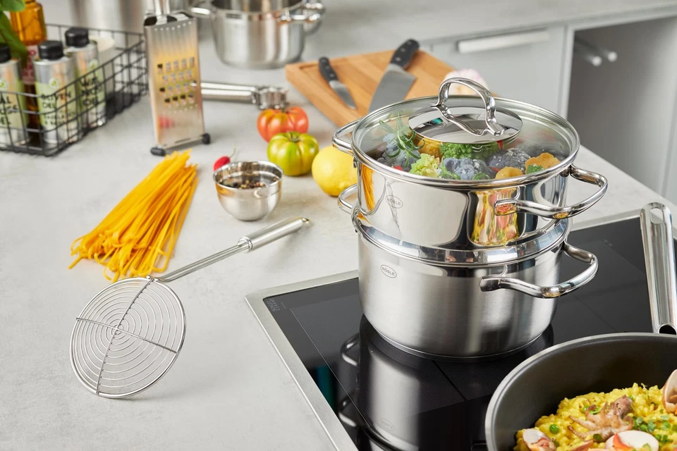 ELEGANCE Dämpfer Ø 20 cm Edelstahl 18/10 Schüttrand Innenskalierung Glasdecke... - Bild 2 von 4