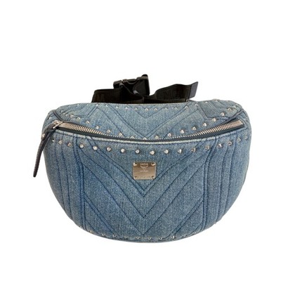 MCMのデニムコレクション スタッズ キルティング ボディバッグ　ウエストバッグ MCM Denim Collection Quilted Studs Body Bag/Waist Pouch in Blue