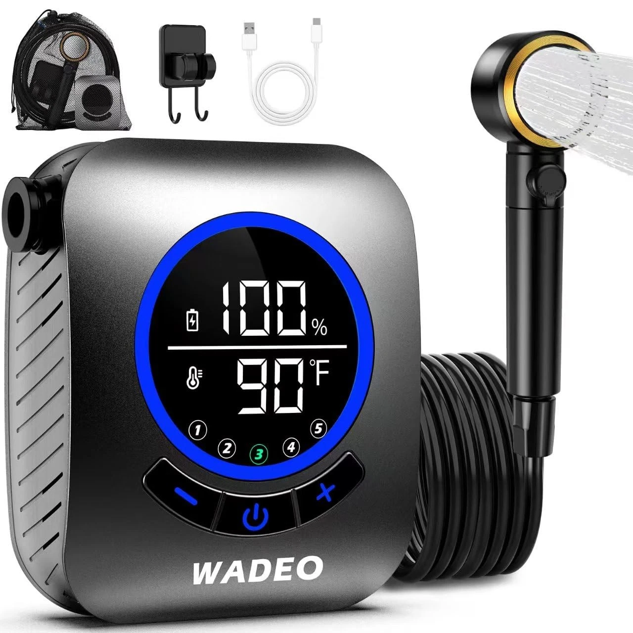 WADEO 8000mAh Rechargeable Portable Shower 5 Pressure Levels Fahrenheit Display
Opens in a new windo