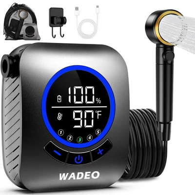 #ad #ad WADEO 8000mAh Rechargeable Portable Shower 5 Pressure Levels Fahrenheit Display $39.99