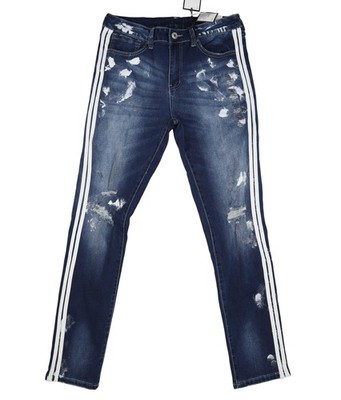 rue21 Jeans Mens 32x32 Blue Skinny Supreme Flex Distressed Side Stripe Splatter