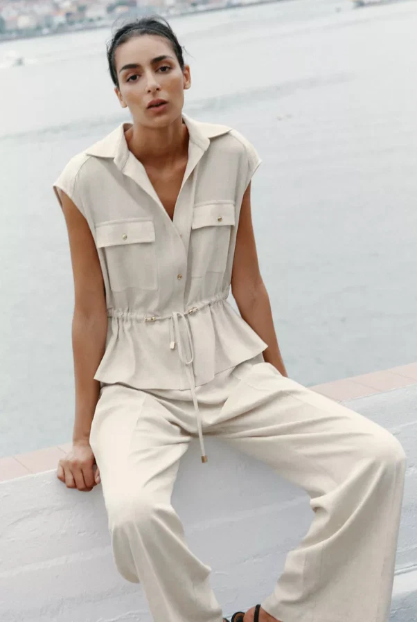 zara linen blend jumpsuit dress Zara STRIPED LINEN BLEND JUMPSUIT - Ecru / Beige | ZARA United States