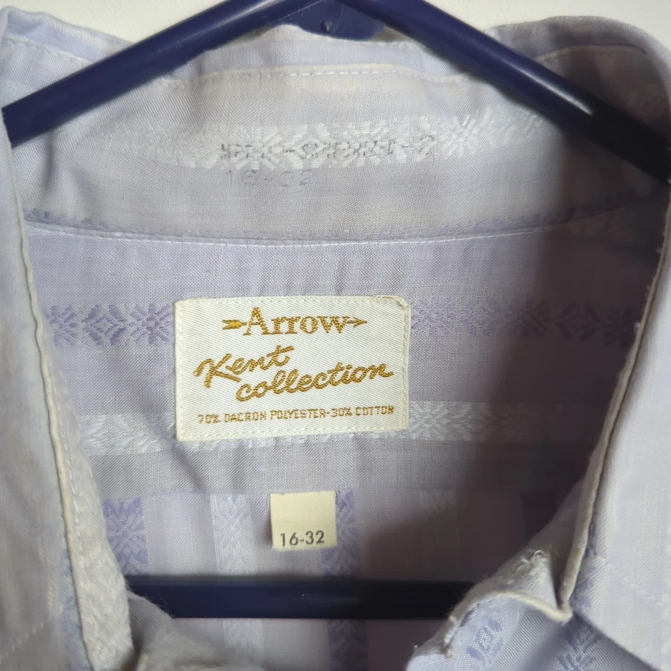 ARROW KENT COLLECTION Vtg 60s 70s Light Purple Striped Dacron Btn SHIRT 16-32 M - Image 4 of 4