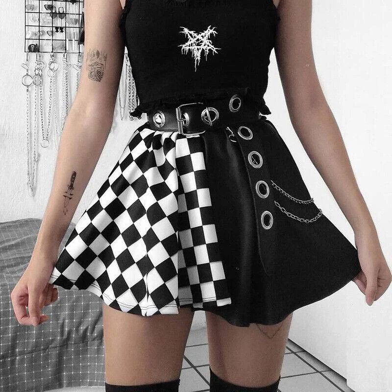 Falda Plisada G tica De Cuadros Oscuros Para Chicas Cintura Alta