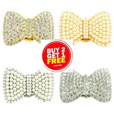 NEW DECORATIVE BOW SHOE CLIP ONS SILVER GOLD PEARL DIAMANTE BUCKLES BLANK BRIDAL