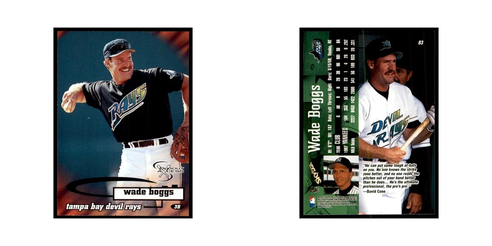 Tarjetas de béisbol SkyBox Dugout Axcess Wade Boggs 1998 #83 Foto 3 de 3