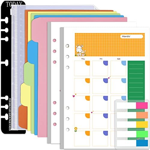 A5 Planner Inserts Monthly Planner Refills, 90 Pages Colorful 6-Ring Loose-le...