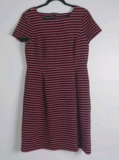 Talbots Black Pink Striped Fit & Flare Square Neck Dress Size 10