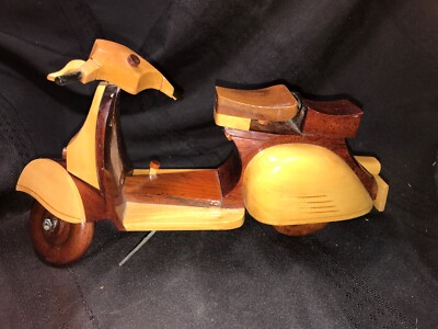 Vintage Miniature Wooden 10'' Vespa Scooter w/ Wood Wheels, Shelf Display, Gift 