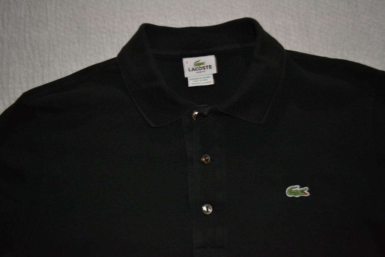46780a Lacoste Golf Polo Shirt Slim Fit Black Cotton Size Large or EUR