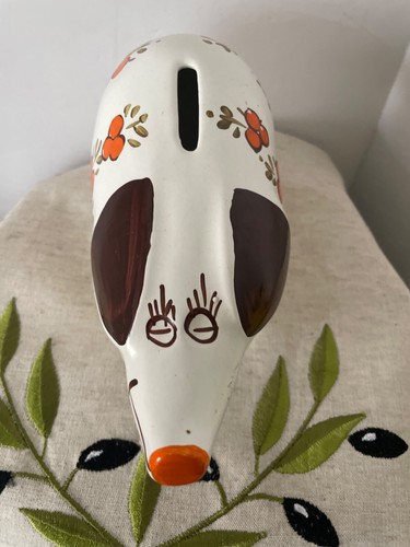 VINTAGE 1970s ARTHUR WOOD hand painted floral ceramic pig piggy bank stopper MCM - Picture 4 of 7