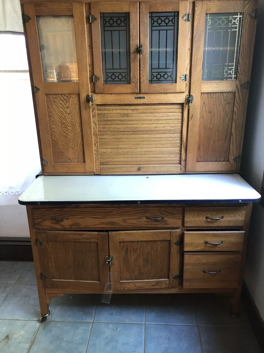 Antique Oak Ers Hoosier Cabinet W Porcelain Working E