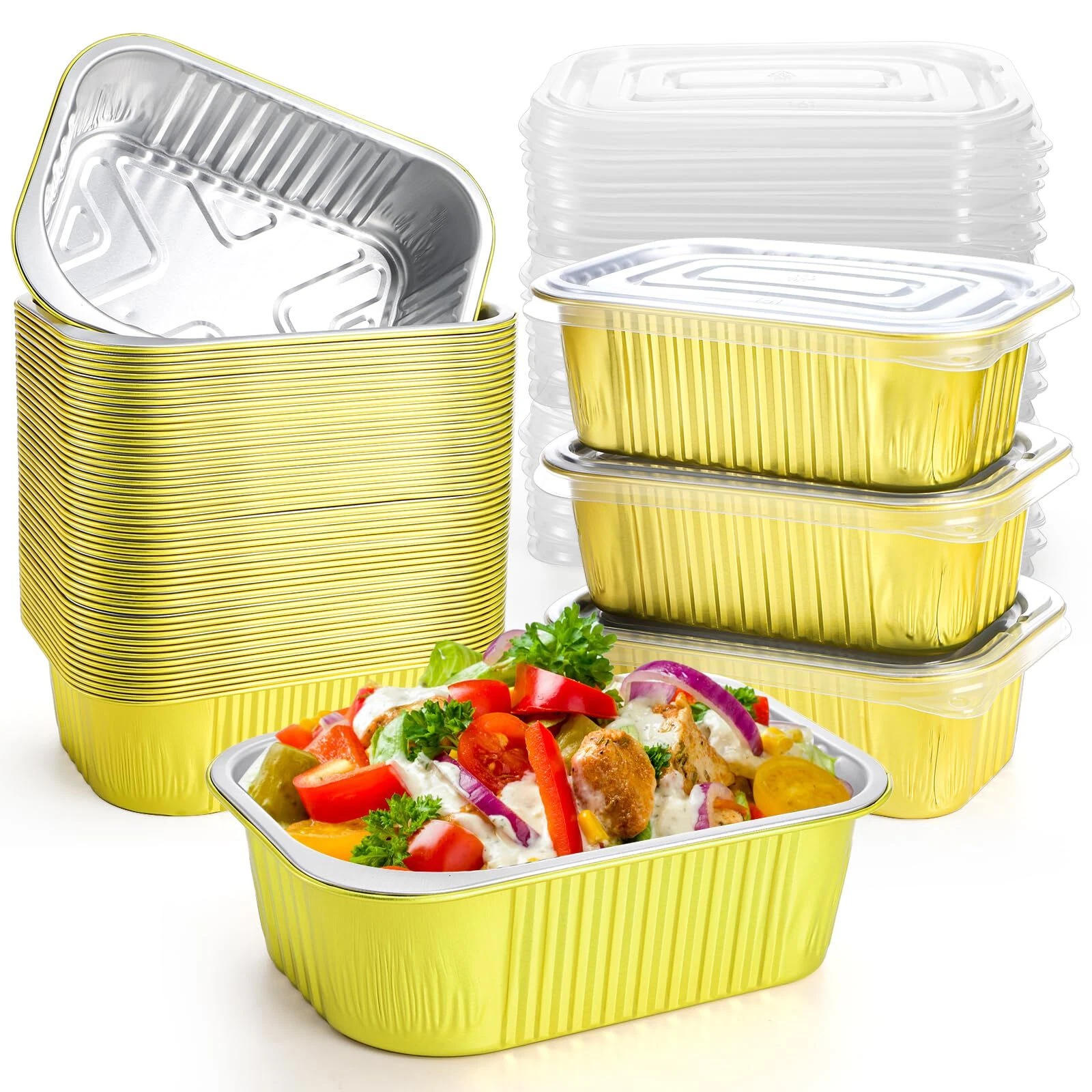 50 Pack 1.5LB Aluminum Foil Baking Tins Pie Cake Pans with Lids for Baking