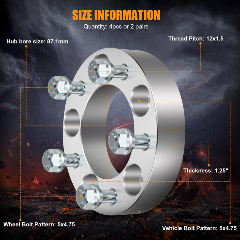 4 Pcs 1.25" 5x4.75 Wheel Spacers Silver For Chevrolet Corvette S10 GMC S15 6.2L - Image 2 of 4