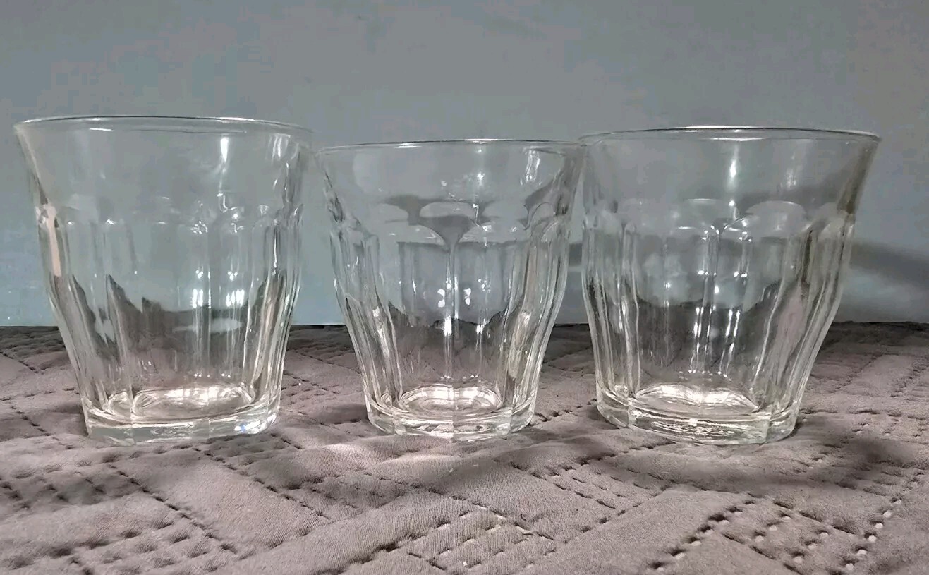 Duralex Picardie Glass Tumblers 3.5" Lot of 3 Made In France Gently Used Retro 