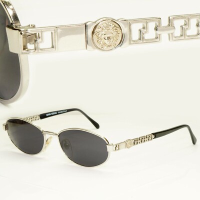 Gianni Versace 1995 Vintage Silver Medusa Retro Black Sunglasses
