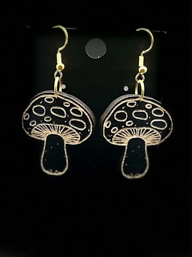 Mushroom Earrings Black Wood Nature Aesthetic Jewelry