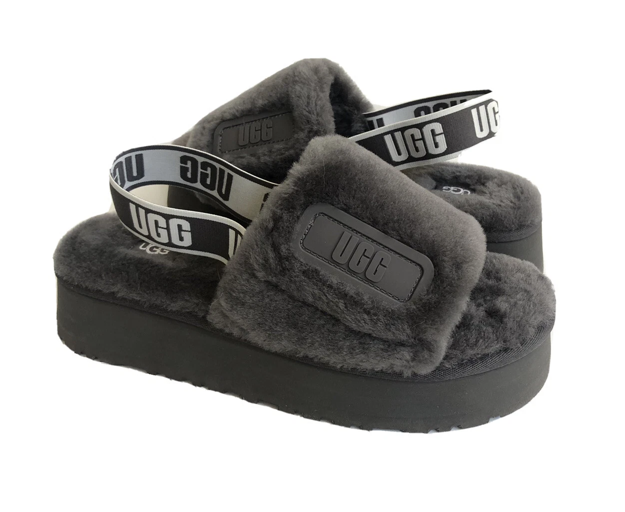 SANDALO UGG FLUFF YEAH DISCO SLIDE GRIGIO SCURO GRIGIO US 9 EU 40 REGNO UK 7