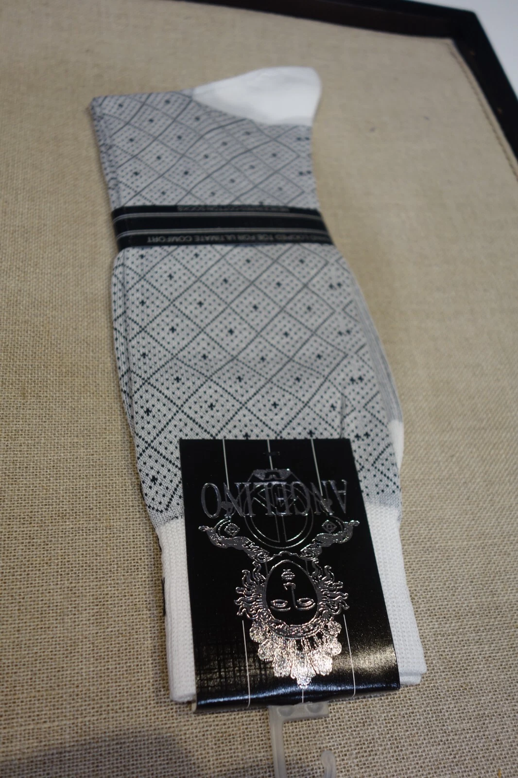 Angelino Mid Calf Socks Black White Diamond Dot