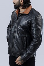 Men's Genuine Handmade Leather Jacket Sheepskin Cafe Racer Biker Jacket