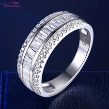 Wuziwen Silver Eternity Baguette Wedding Band for Her Engagement Promise Ring