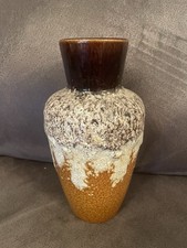 West German Vintage Pottery Vase Brown Beige Glazed Ceramic