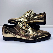 Dolce & Gabbana Metallic Gold Monk Strap Oxford Dress Shoes