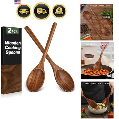 2PCS Wooden Spoons for Cooking, Natural Acacia Wood Cooking Spoons, Large Ser...