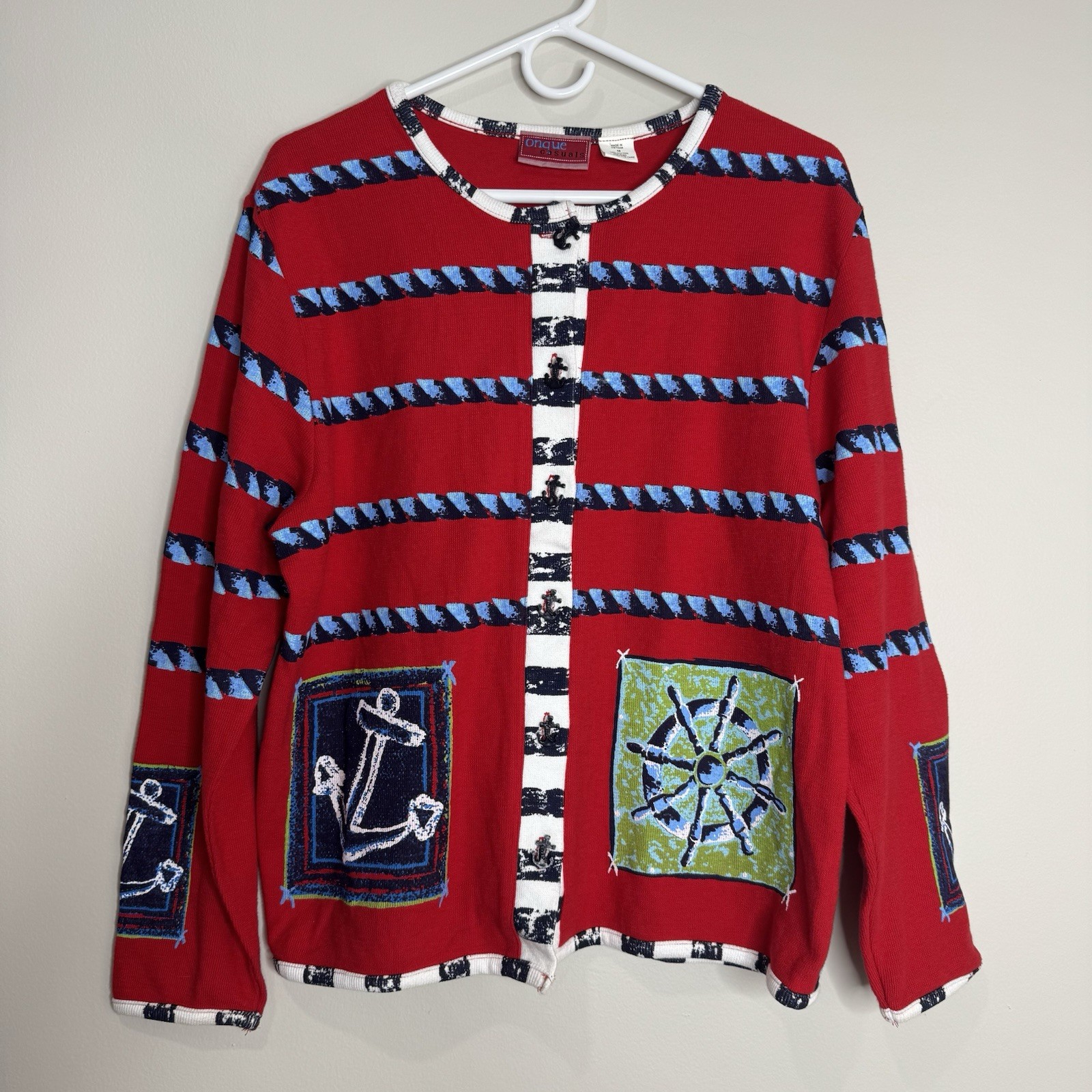 Onque Red Blue Sailing Patchwork Anchor Nautical … - image 1