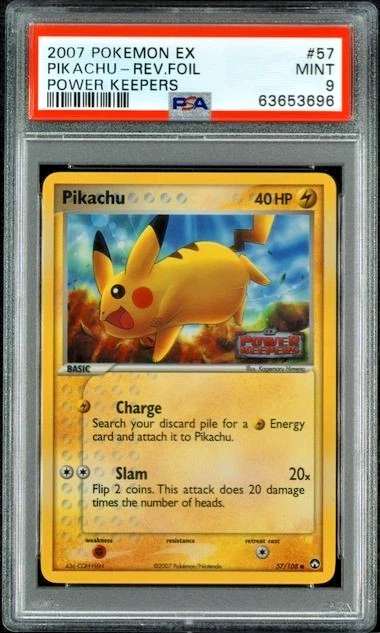 EX Power Keepers Pikachu 57 Reverse Holo Foil Stamped 2007 Pokémon Pop 119 PSA 9