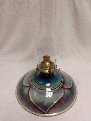 Vintage Bill Campbell Blue Drip Glaze Studio Pottery Large Oil Lamp 11 '' Wide