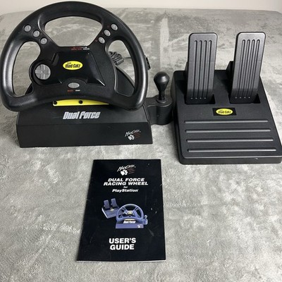 EXCELLENT Mad Catz Dual Force Racing Wheel PS1 PS2 Pedals Shifter + Manual