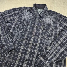 Roar Shirt Men XL Slim Fit Button Up Y2K Rockabilly Grunge Black Embroidered 