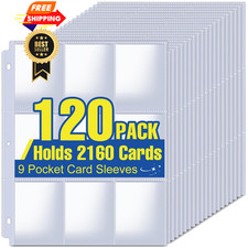 2160 Pockets Card Sleeves Binder Sheets, 9 Pocket 120 Pack, Clear
