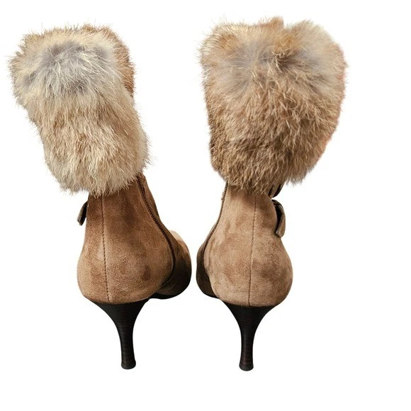 Botines Ann Klein para mujer color gamuza tostado ribete de piel punta tacón de aguja 6 Foto 4 de 4