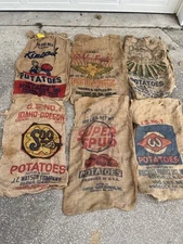 Lot 6 Vintage Potato Sacks Burlap Kincaid Soo Super Spud Eagle W Jim’s Sandland