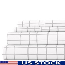 4 Piece Microfiber Bed Sheet Set Deep Pocket Soft Durable Wrinkle Free Geometric