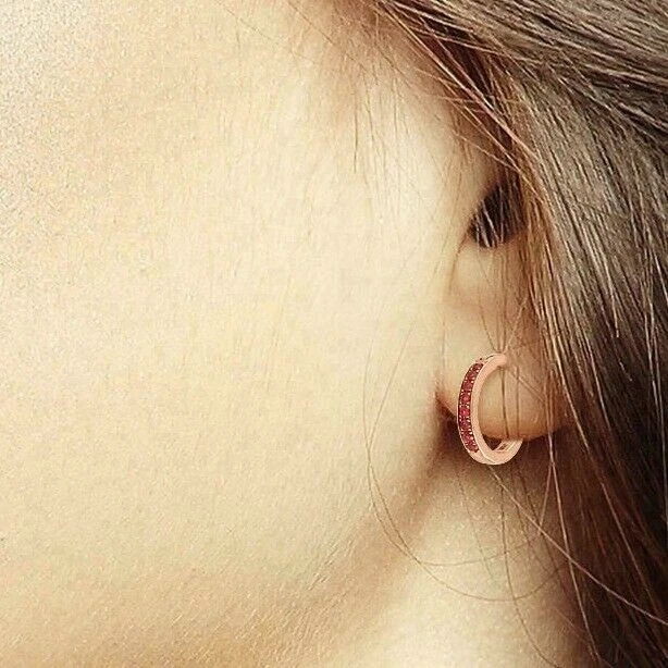 Studded Ruby Gemstone Huggie Earrings Hoop Earrings 18k Rose Gold - Image 2 of 2